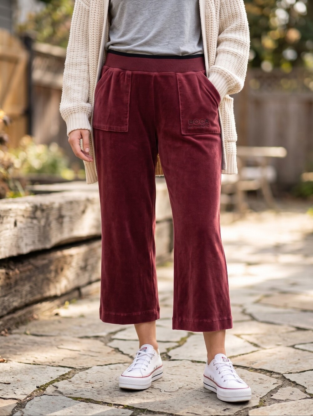Vintage Y2K Boca Authentic Velour Cropped Wide Leg Pants Burgundy Indie Sleeze